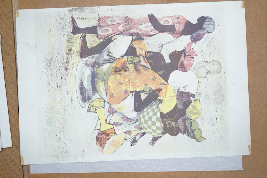 A folio of etchings, a lithograph and four black and white photographs to include Edmund Wiiralt, tiger, signed and numbered in pencil and Johnn Friedlaender, Fre Sol Bleu, unframed, largest 65 x 50cm